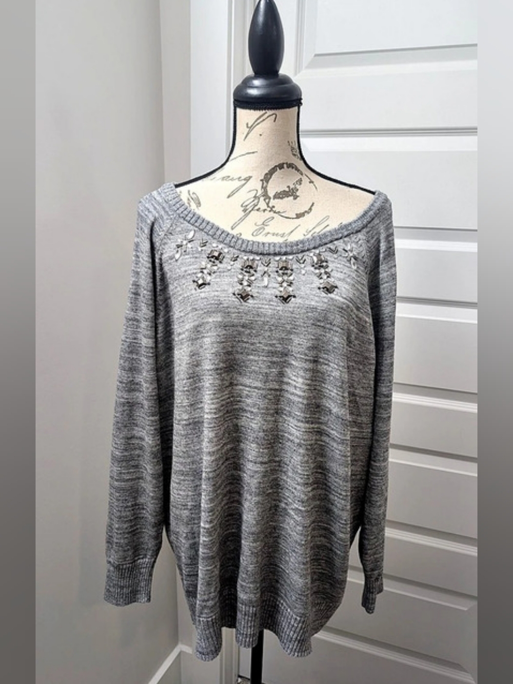TORRID Grey Marled Embellished Pullover Sweater Size 3X
